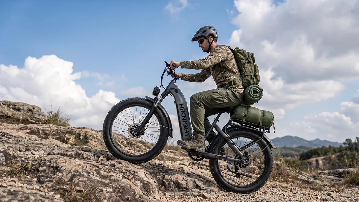 HIKNIGHT H2 Pro riding across sand and rocky terrain