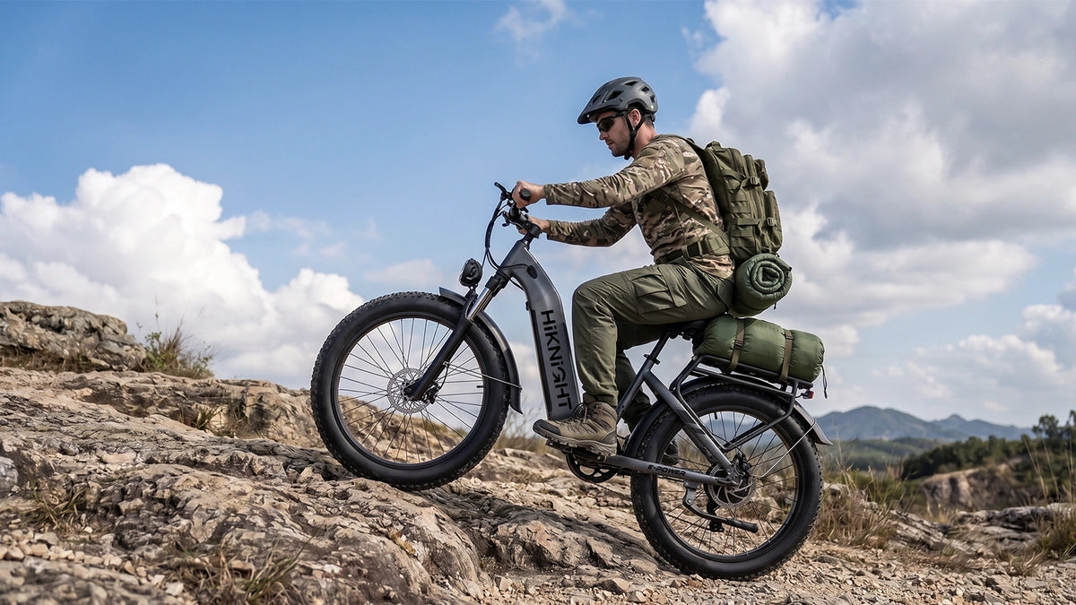 HIKNIGHT H2 Pro riding across sand and rocky terrain